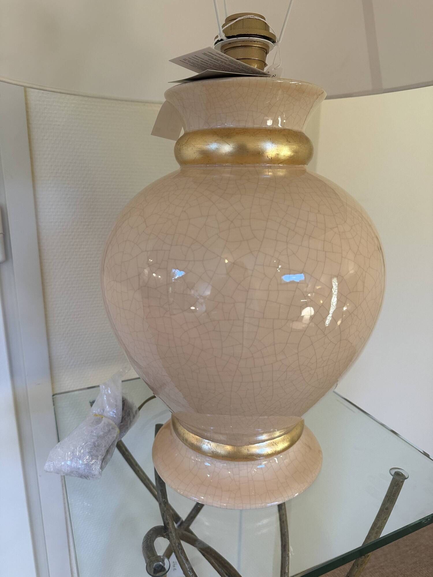 Beige cracked ceramic lamp base Le Dauphin Leffard model