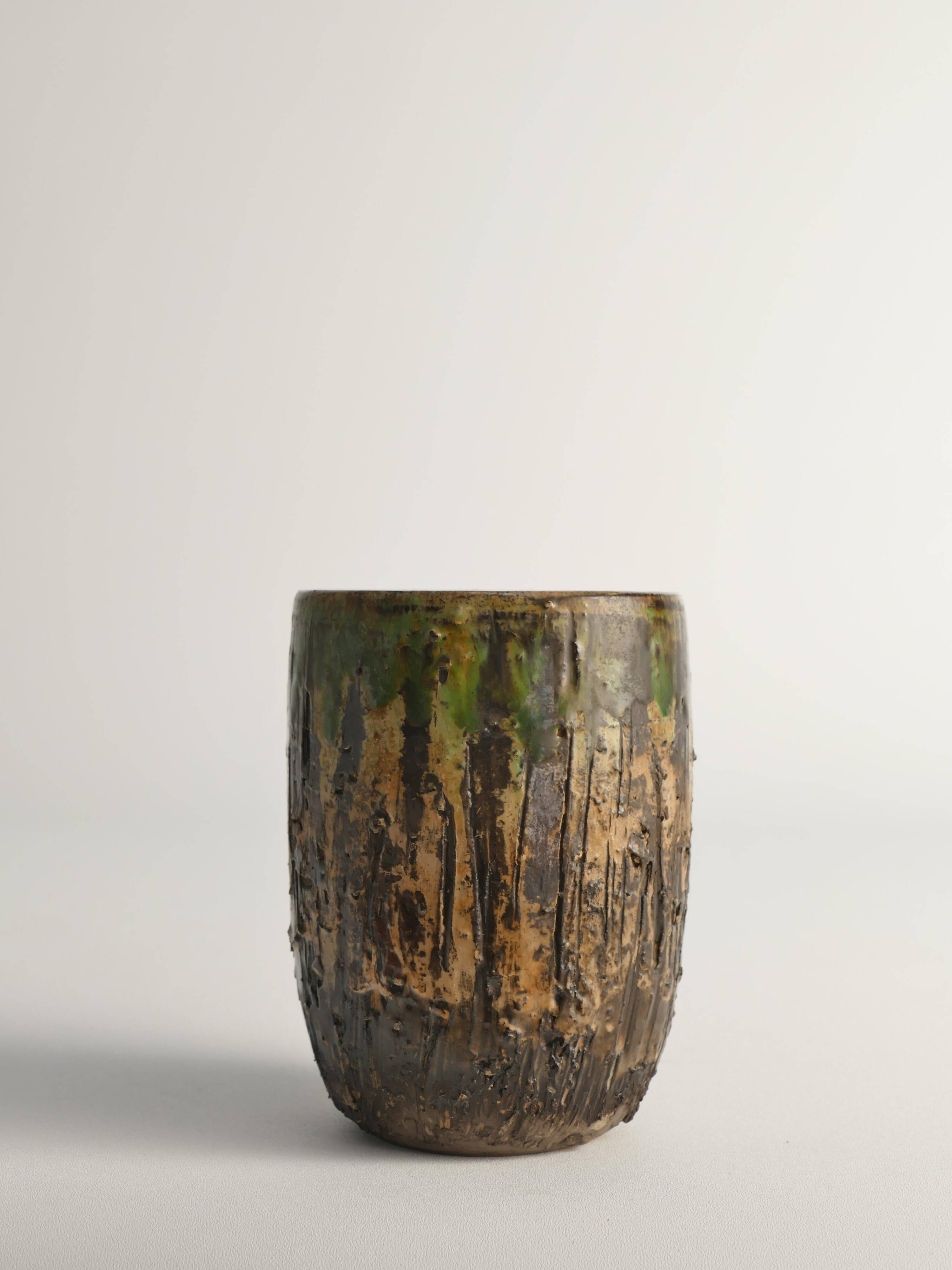 Unique Scandinavian Modern Brutalist Stoneware Vase by Tilgmans, Sweden 1960s