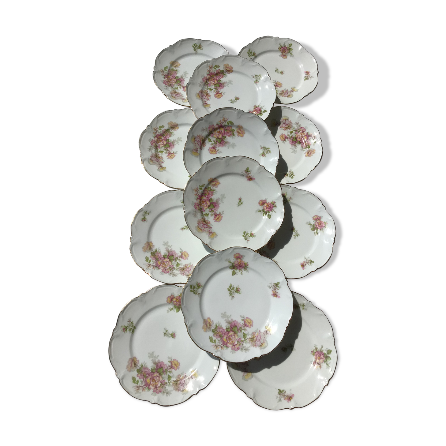 6 plates porcelain dessert J.B.T-Cie Limoges edged gold