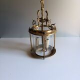 Antique entrance hall lantern - 3 lights - brass & convex glass