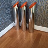 Vintage cylindrical chrome vase from the 1970s.