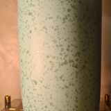 lampe style 70s ceramique bleu vert 40x13 et abat jour  en rafia  H total 57x23  elec ok