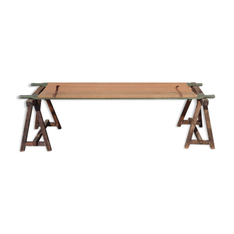 Mid century 1950s canvas army stretcher & supporting trestles