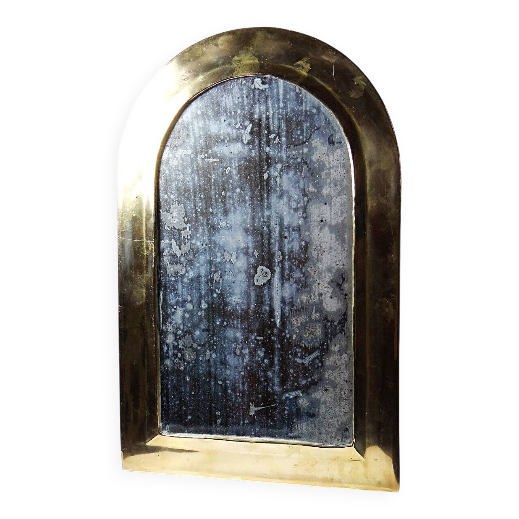 Large vintage Moroccan handcrafted wall mirror from the 1950s-70s, solid brass arch