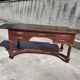 Bureau style empire double face en acajou 5 tiroirs 2 tirettes plateau cuir