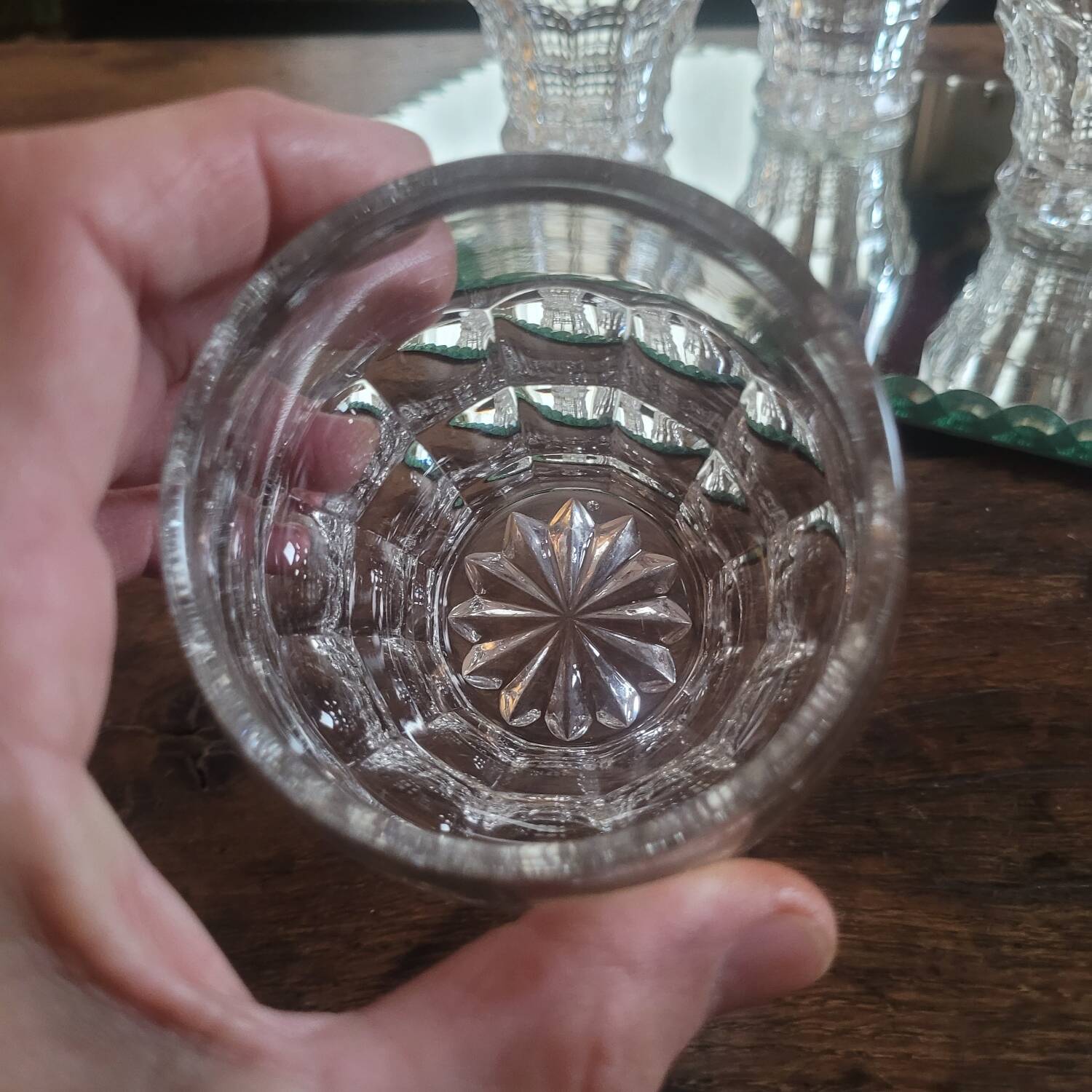 Set of 10 faceted glasses, pressed-molded glass, circa 1950–1960