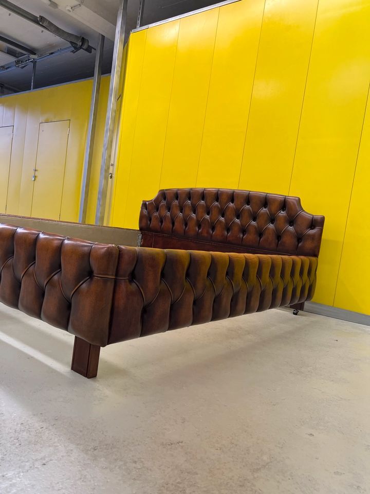 1980's Chesterfield Brown leather Bed.