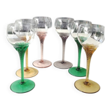 Set of 6 round stemmed glasses. Bohemian crystal. Floral twisted stem.