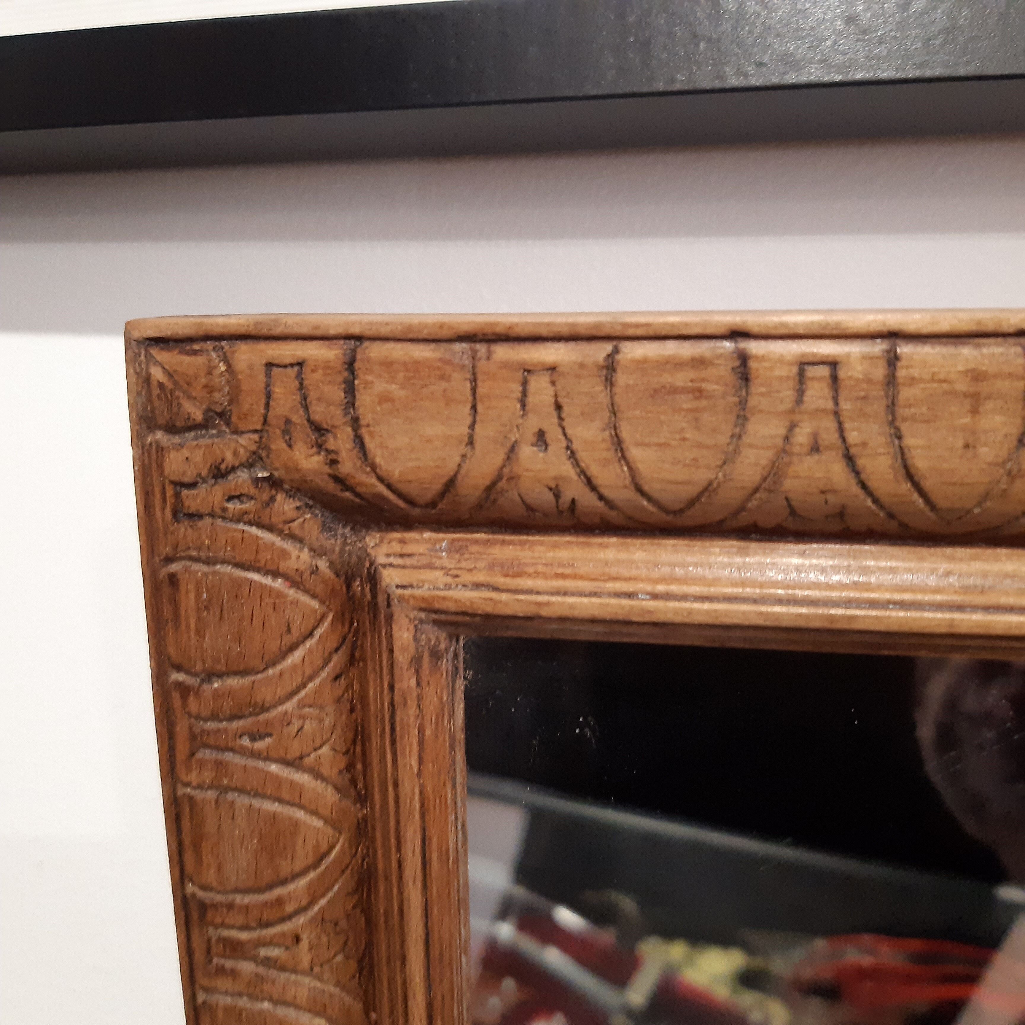 Long rectangular natural wood mirror 30x47cm