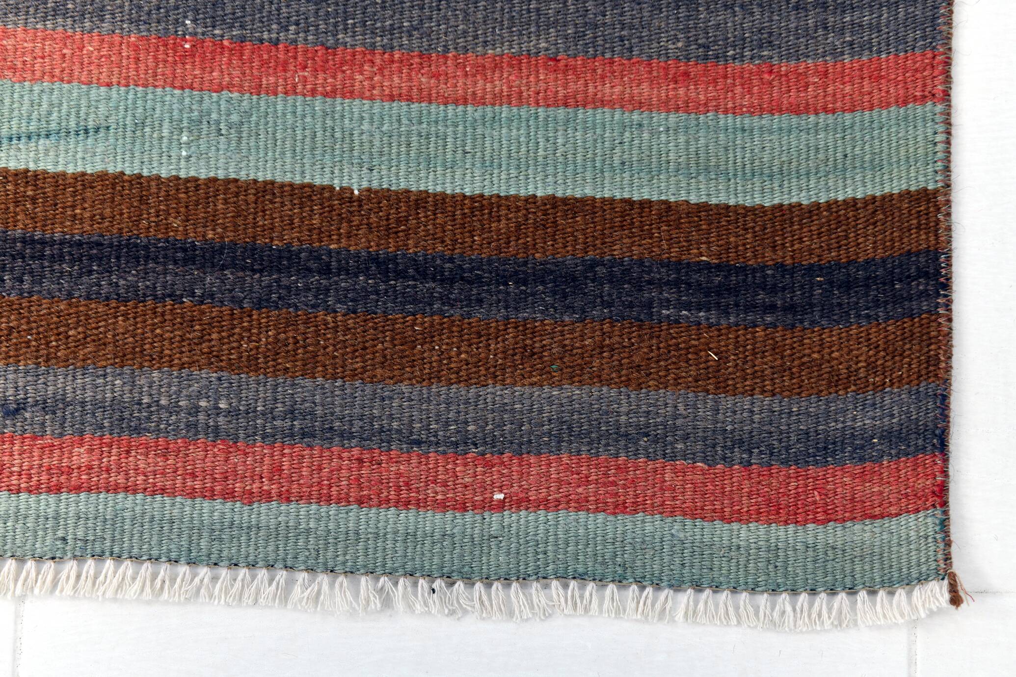 Tapis couloir artisanal, look bohème, couleurs pastel délavées, 415x70Cm