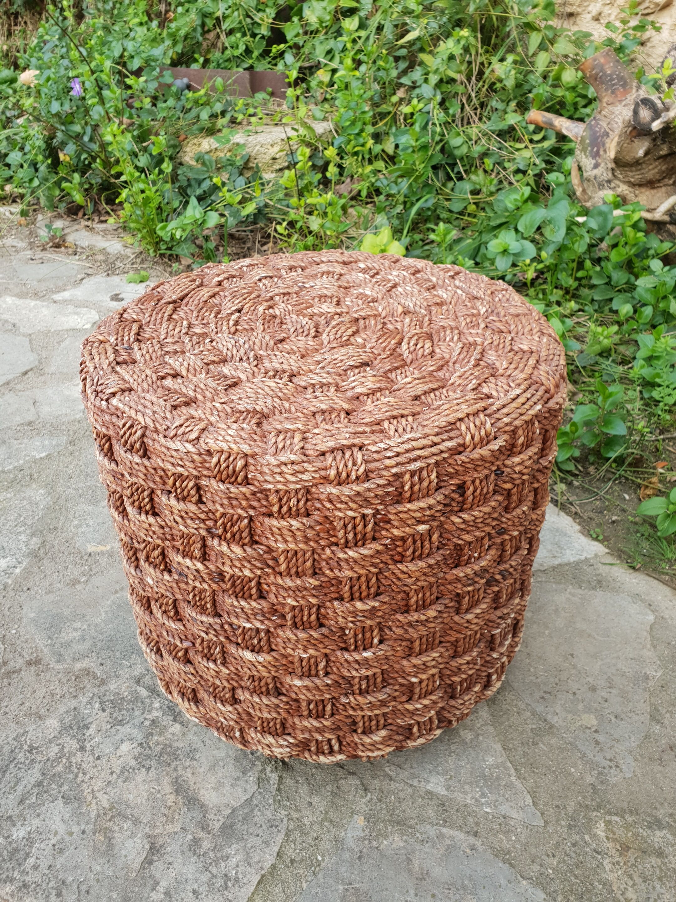 Vintage rope coffee table and stools