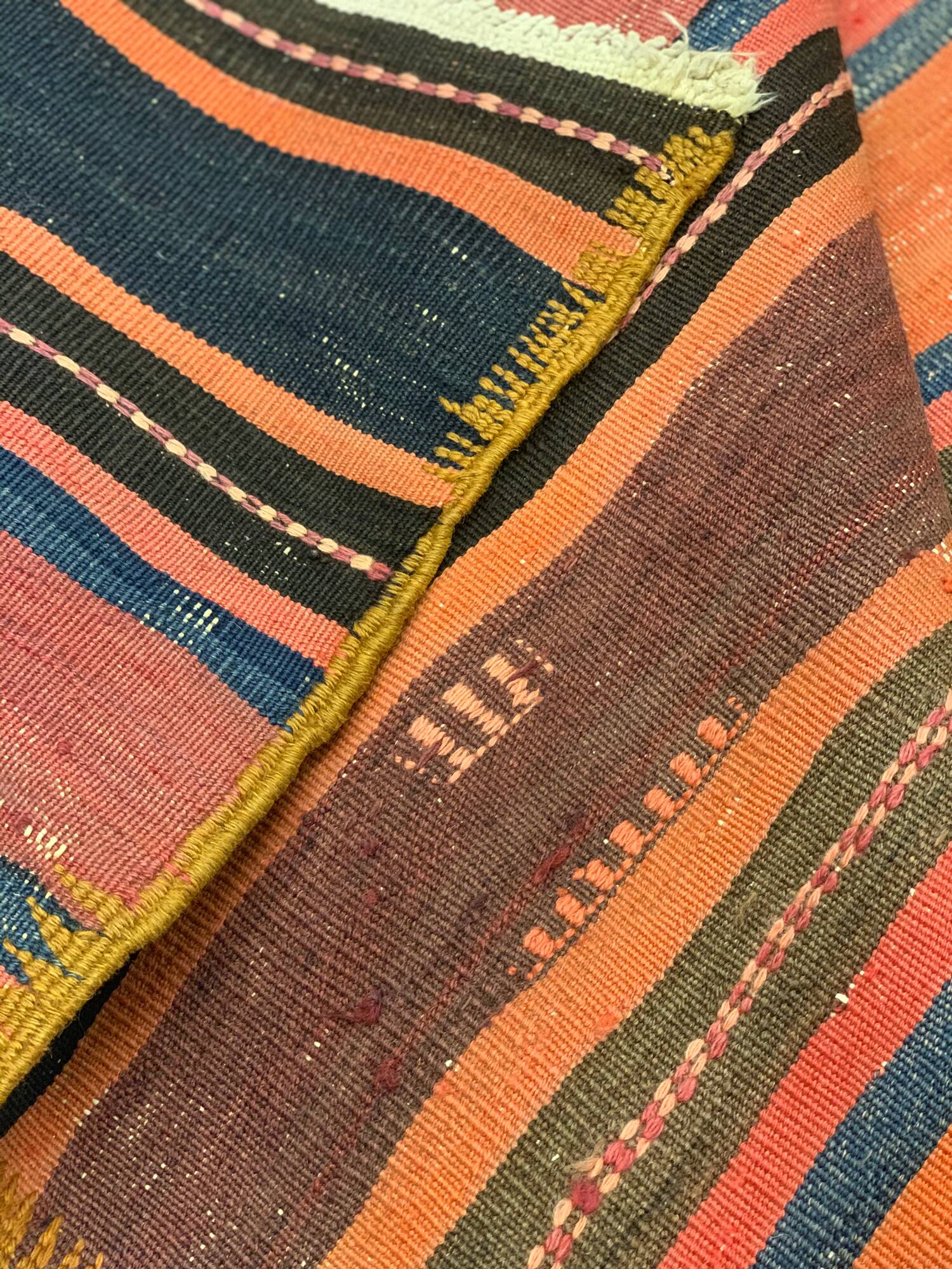 1960s Anatolian Kilim Runner, Striped Handwoven Wool Rug 125 x 363 cm