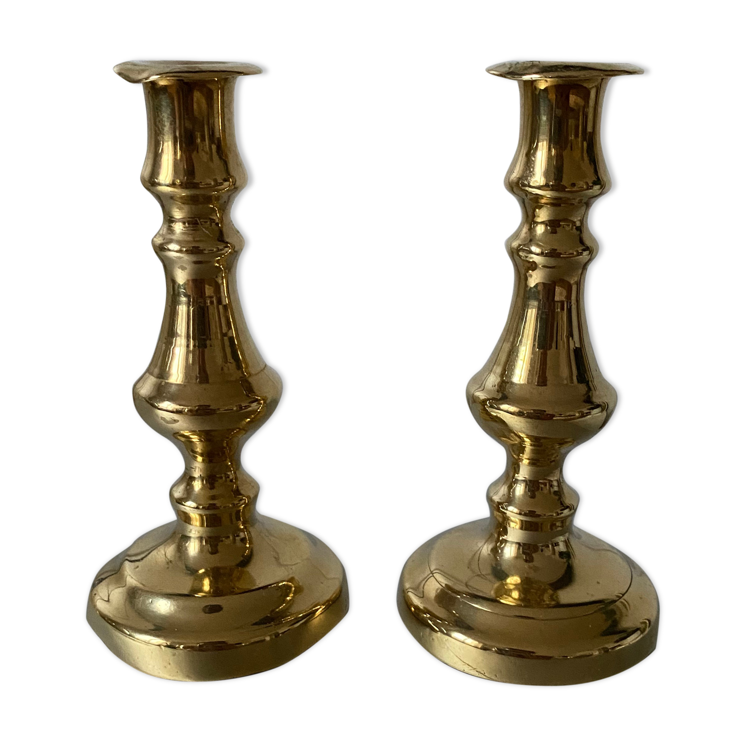 Lot of two ancient chandeliers in golden brass