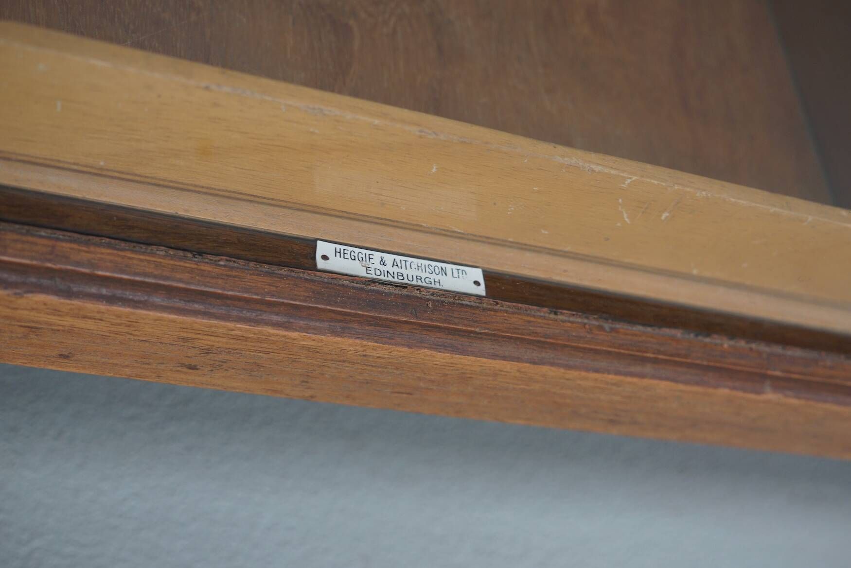Antique British maple & hardwood haberdashery cabinet or shop counter, 1930s