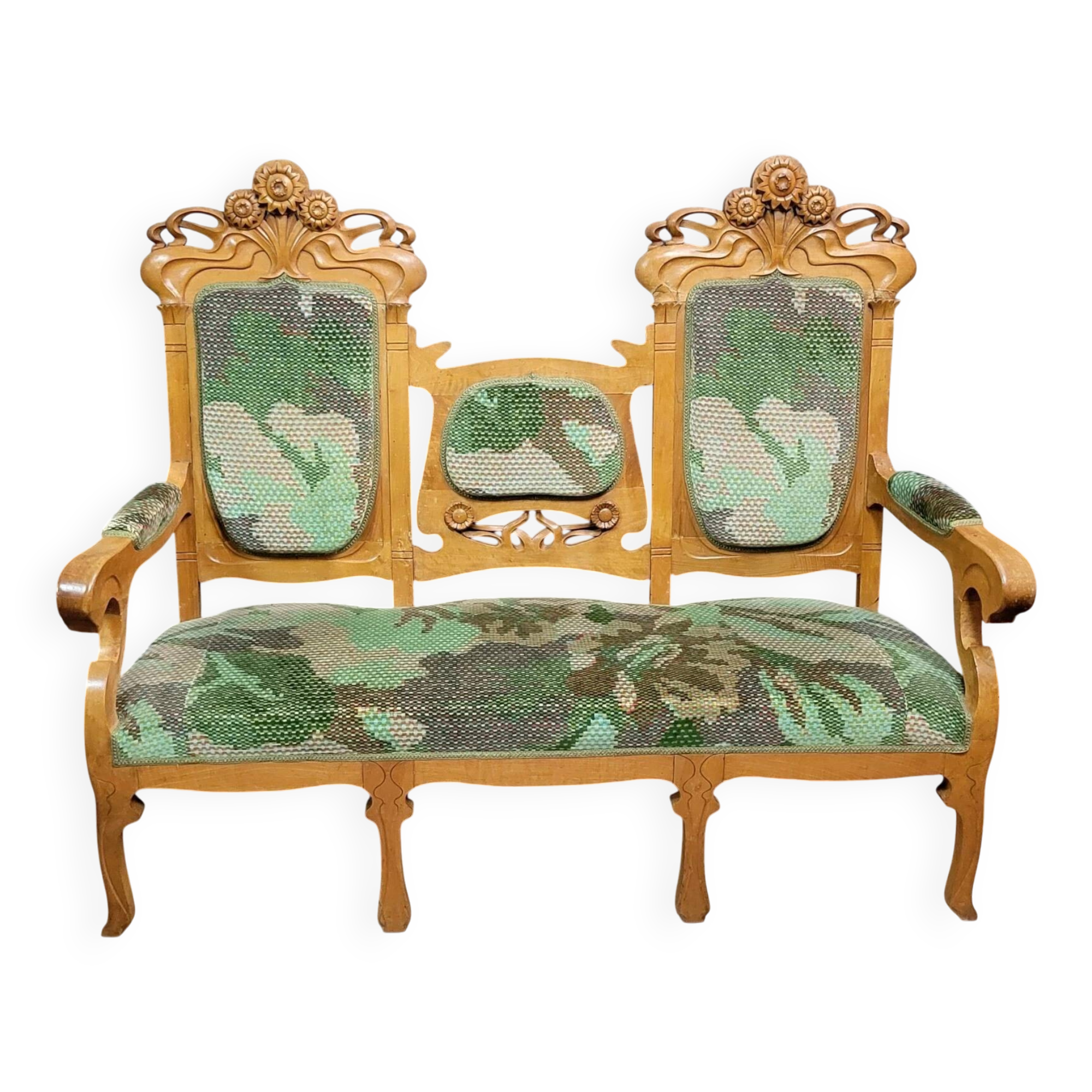 In the spirit of Alfonce Mucha's forms: Art Nouveau period bench