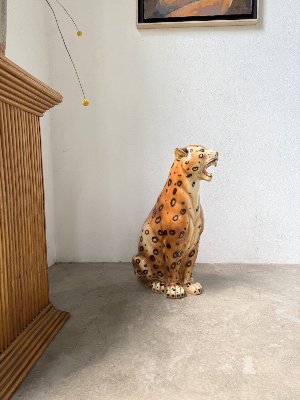 XL Italian ceramic leopard sculpture statue 1970