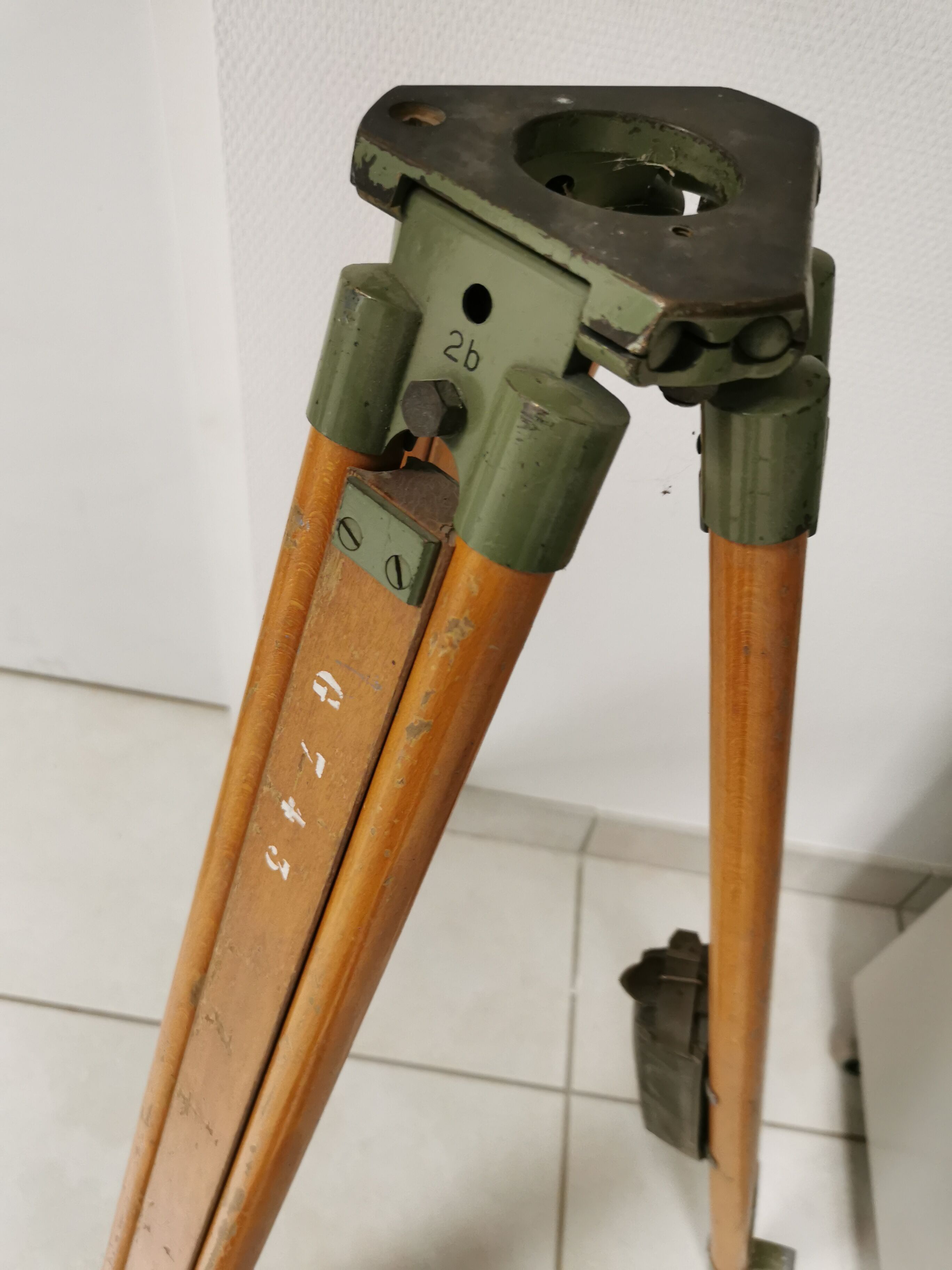 Vintage wood tripod, industrial lamp stand