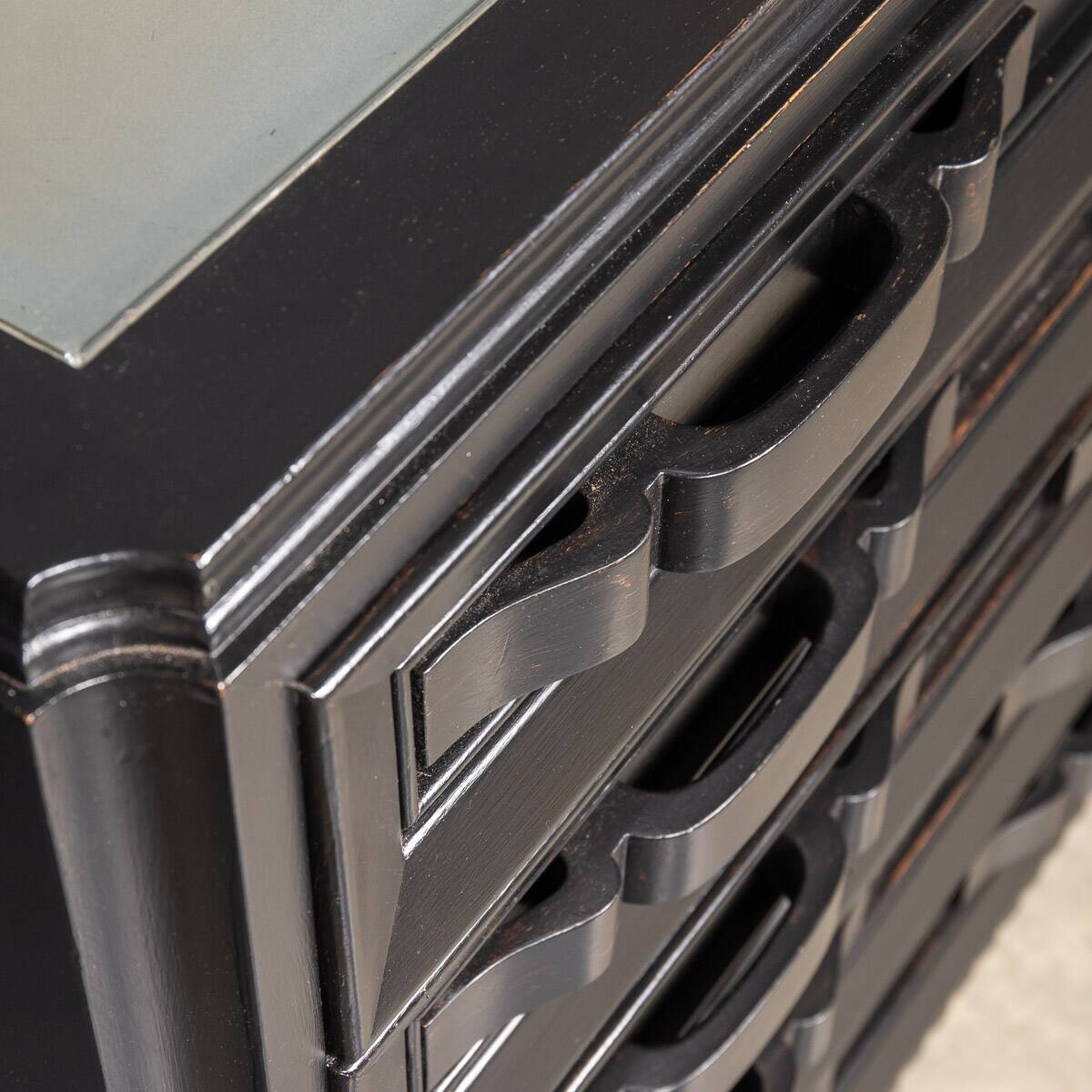 Antique 20thc italian ebonised chest of drawers with display top c.1930