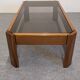 Modernist coffee table in elm and smoked glass, Italy circa 1970.