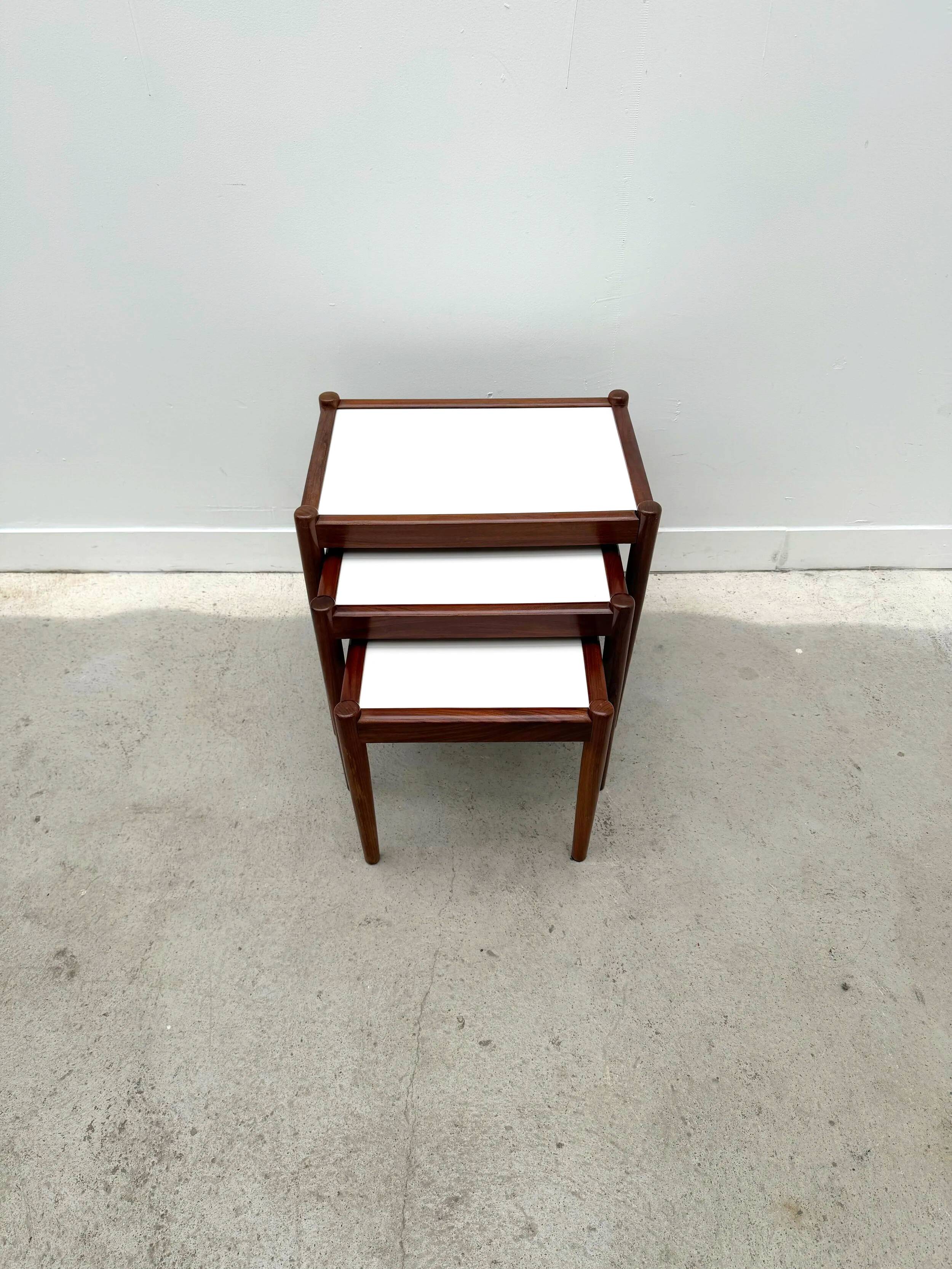 Scandinavian nesting tables in rosewood and formica, 1970.