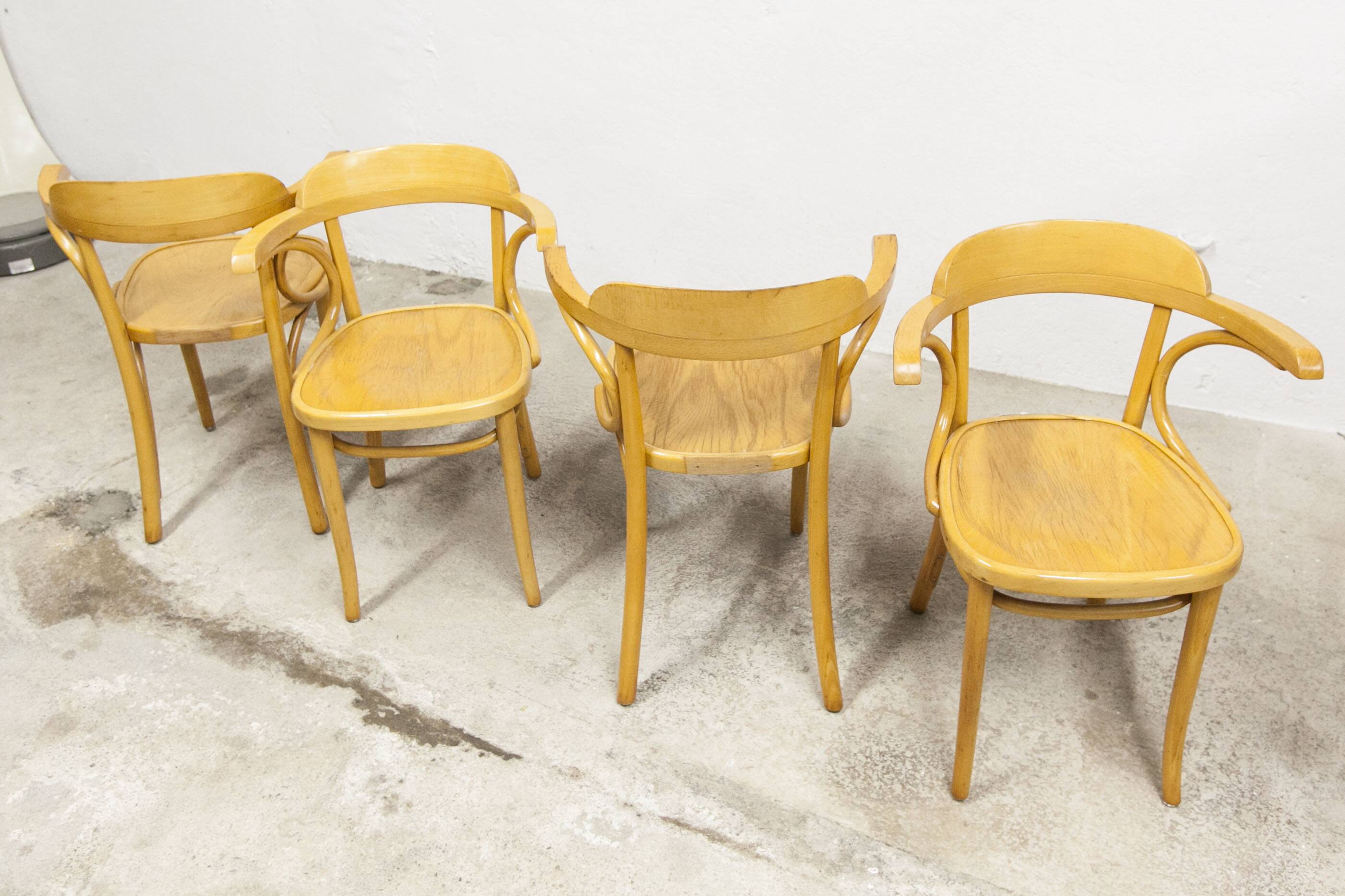 Set of 4 bistro armchairs with armrests from the 1960s.