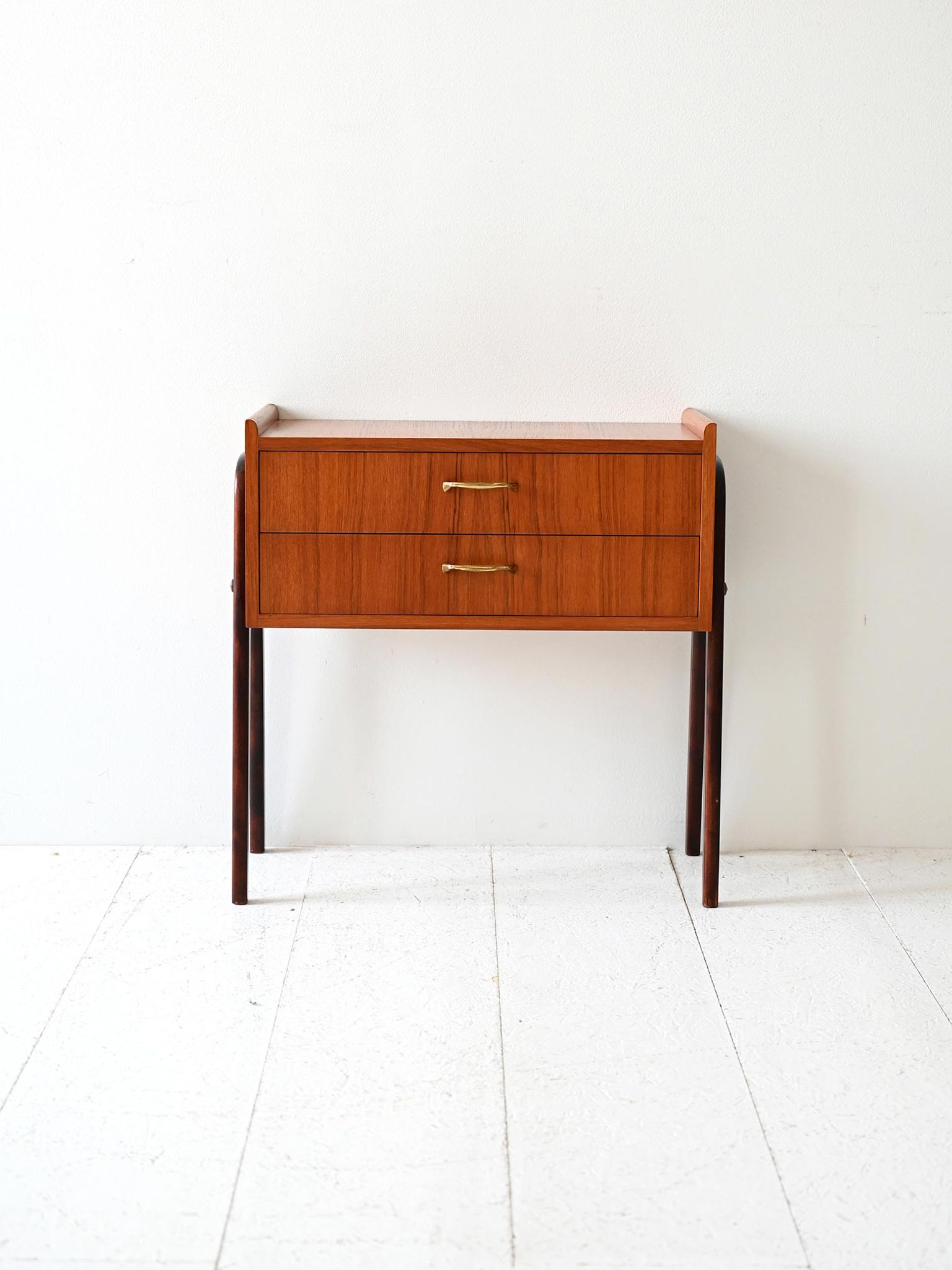 1950s Scandinavian Teak Nightstand with Brass Handles