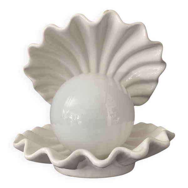 Lampe coquillage vintage en céramique et opaline — Beyit