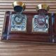 Art Deco inkwell in baccarat crystal, brass and rosewood