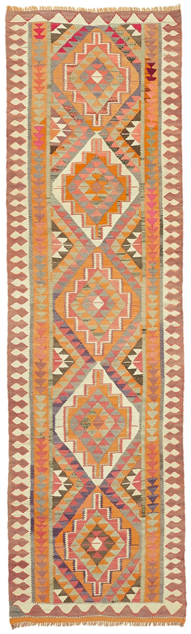 Turkish Handwoven Vintage Herki Kilim 107 cm x 342 cm