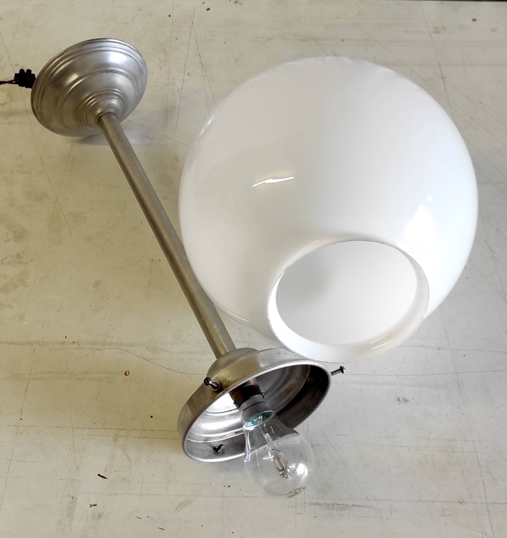 Opaline globe pendant light - mid-20th century