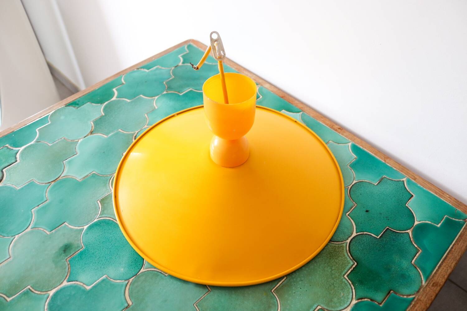 Vintage yellow metal pendant light – 70s