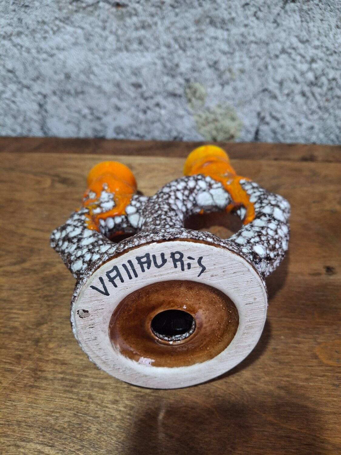 Double candlestick Fat Lava Vallauris volcanic ceramic 1960s