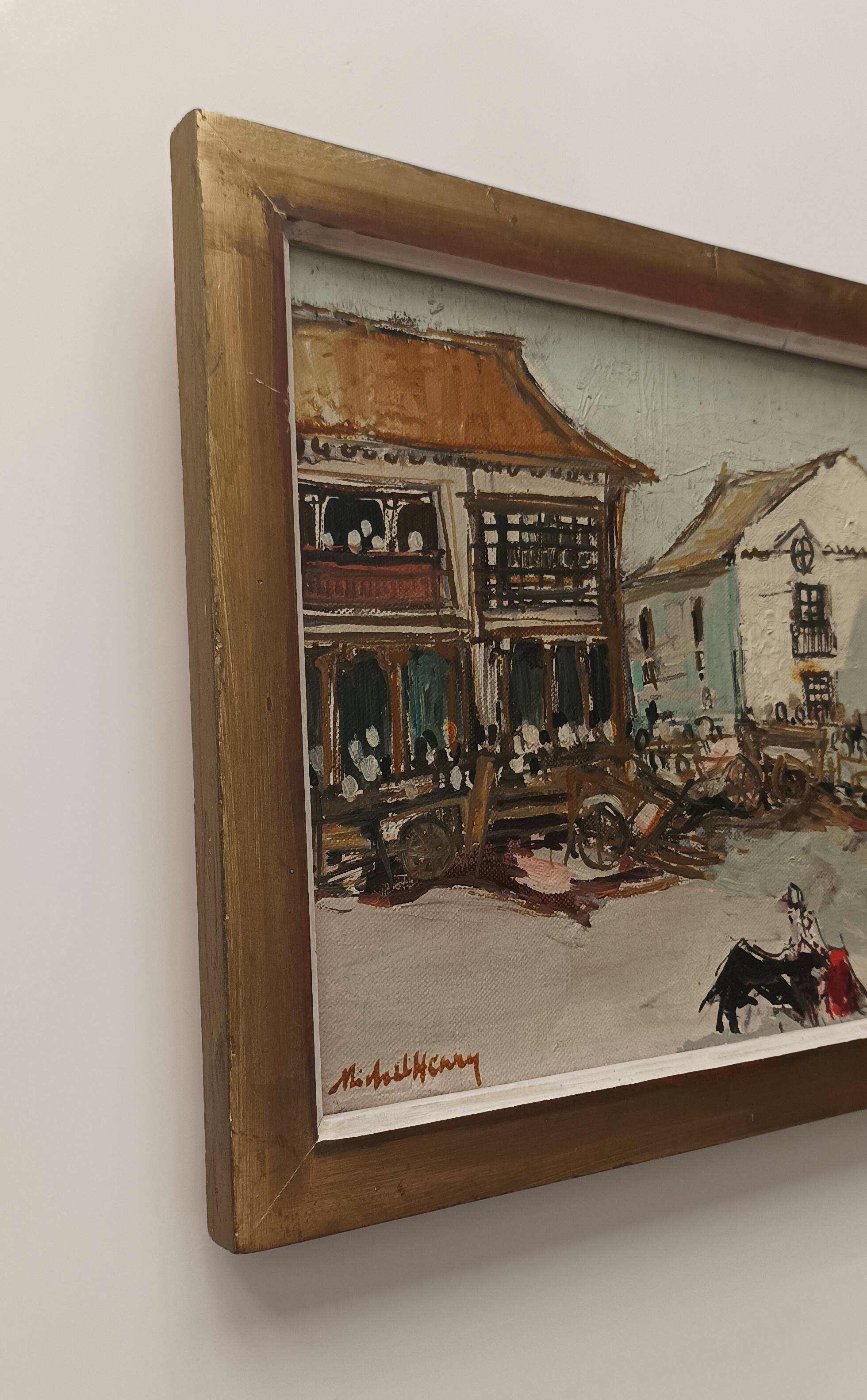 Michel Henry (1928-2016) Oil on canvas painting "Toros a Pedraza"