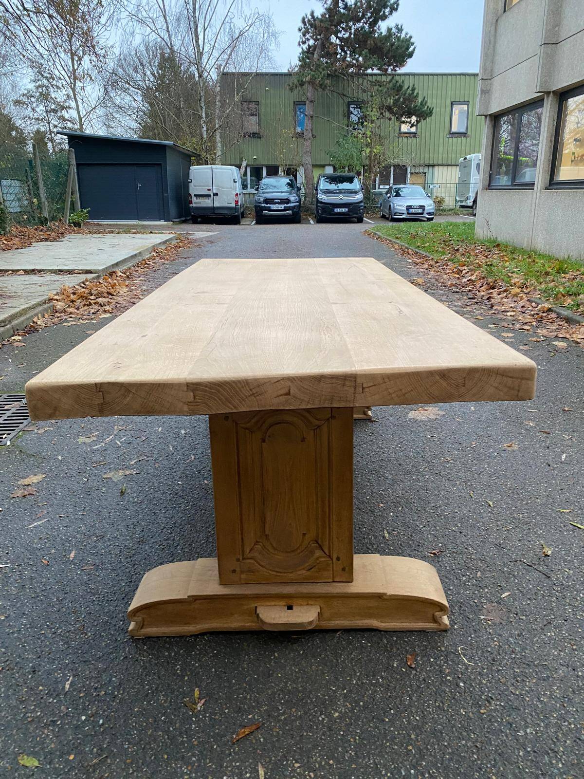 Restored 19th century solid oak monastery dining table, 215cm