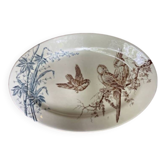 Large old dish from the 19th century - Terre de Fer birds