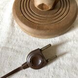 Pair of carved wood and macramé bedside lamps