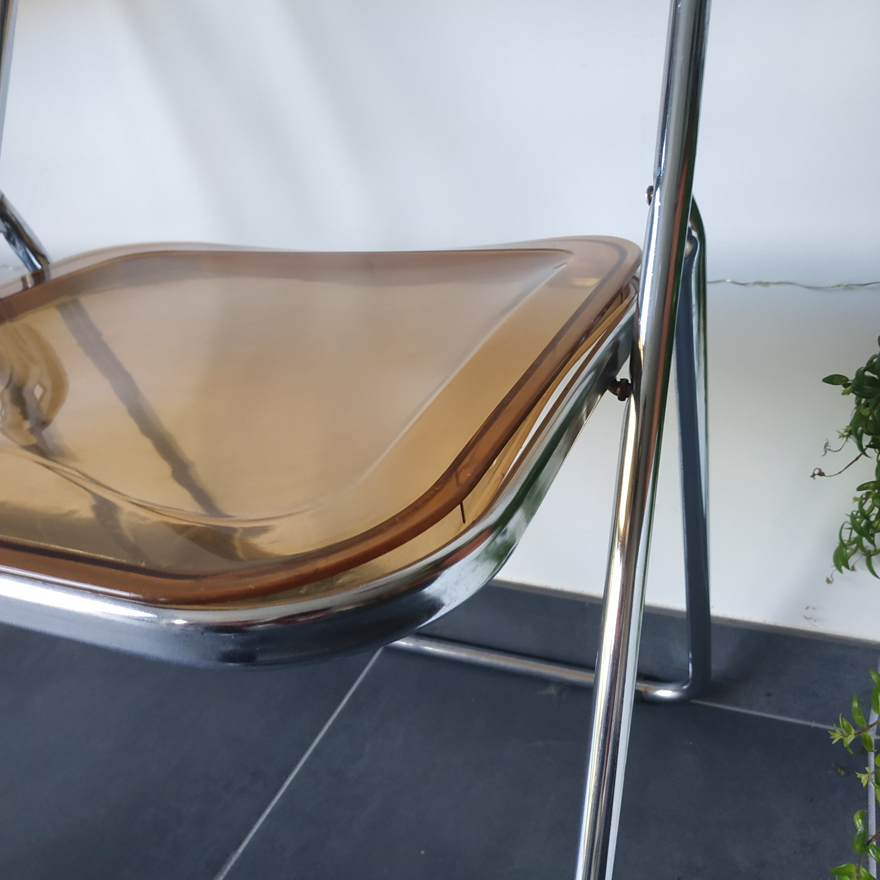 Seventies stainless steel and caramel chairs