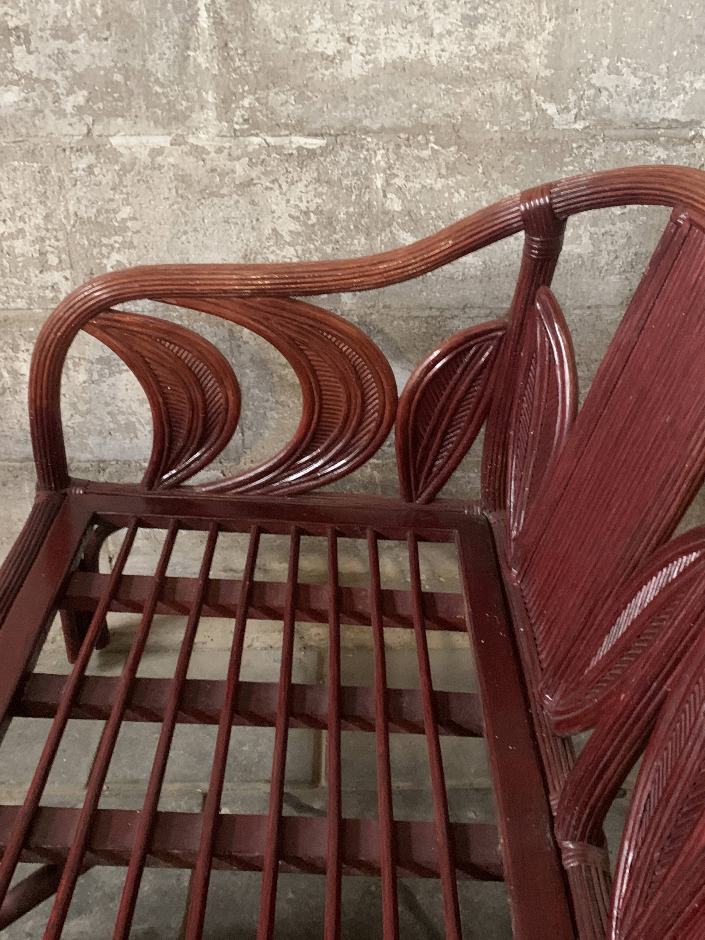 Pencil reed rattan bamboo coastal palm leaf bench sofa, Vivai del Sud 1970s