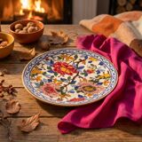 Large decorative plate Gien – French earthenware – multicoloured flowers – Ø 30