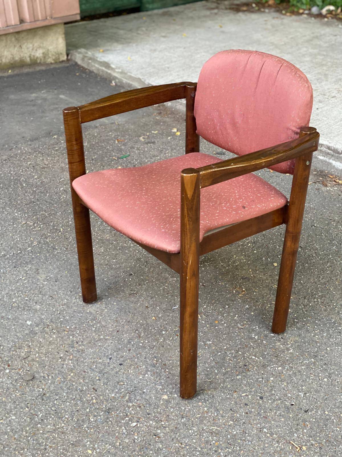 Scandinavian curved walnut and fabric office chair