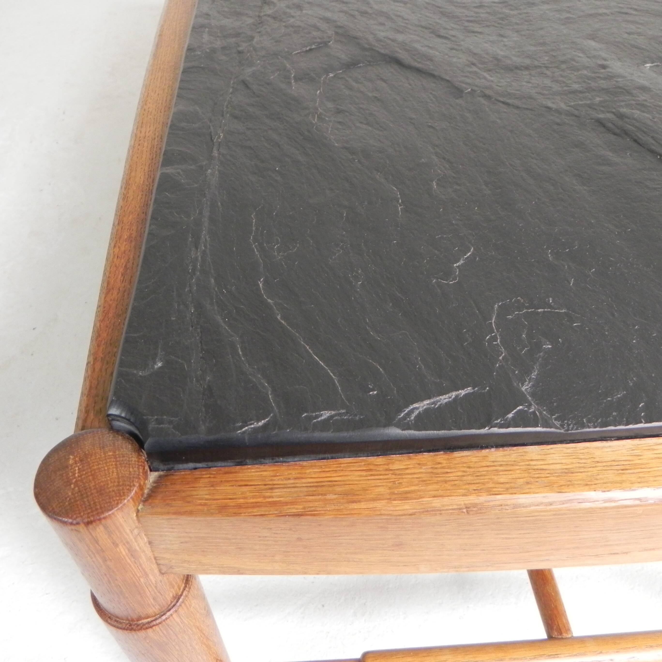 Vintage oak coffee table with a slate top in an oak frame, 1960s.