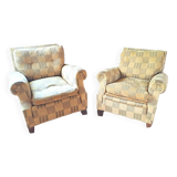 Pair of 1940s CLUB CHAIR style armchairs in velvet check fabric