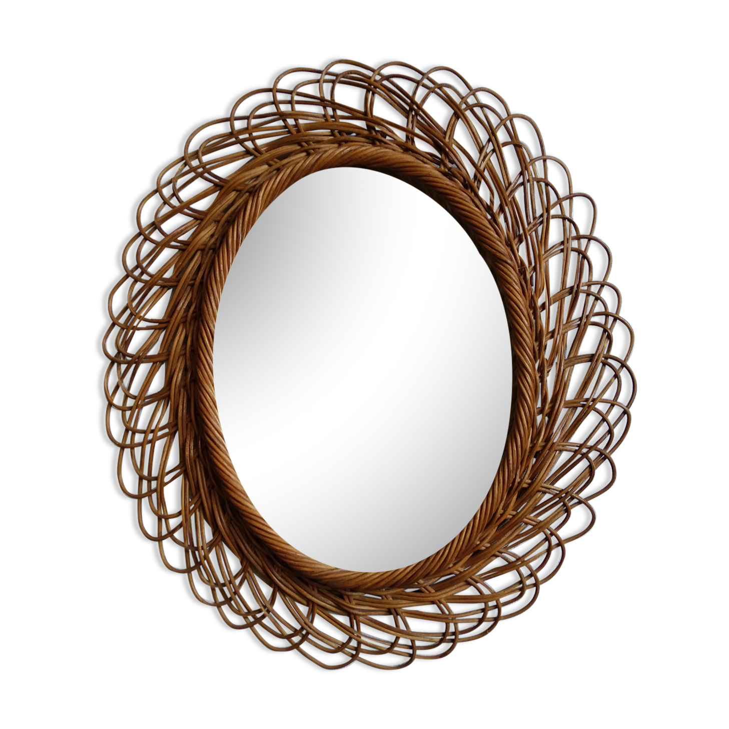 Oval rattan mirror 60s