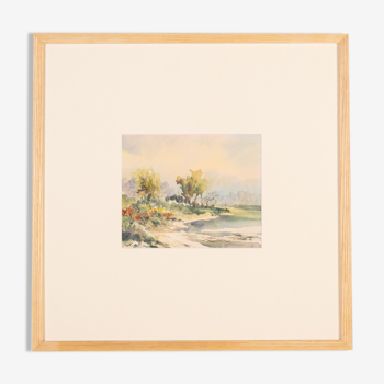 Au bord de la rivière, Aquarelle on Paper, 58 x 58 cm