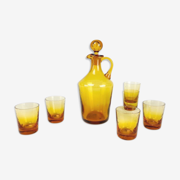 Alcohol service in amber bubbled glass 1960