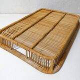 grand plateau en rotin design vintage