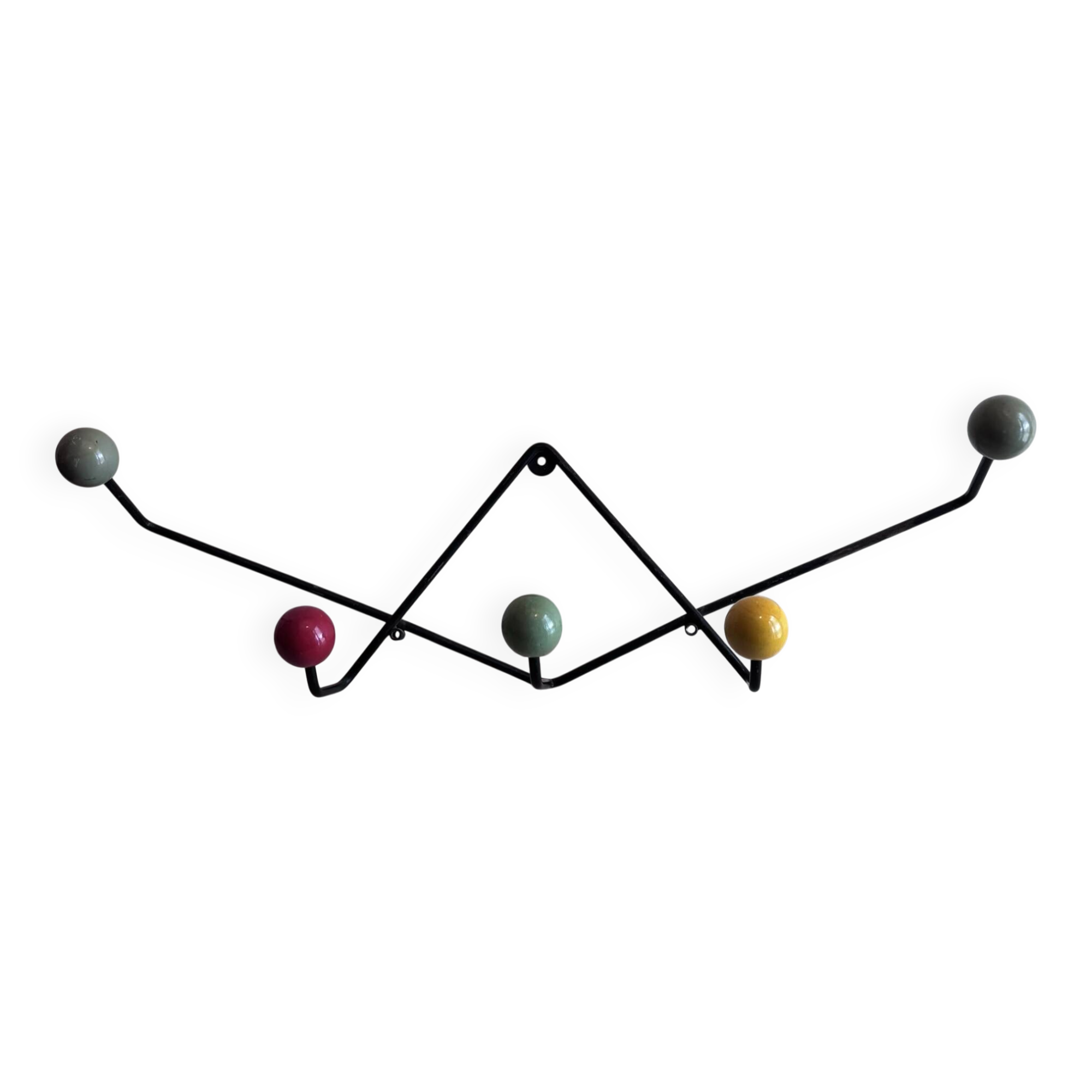 Wall coat rack Roger Feraud, metal and wooden balls.