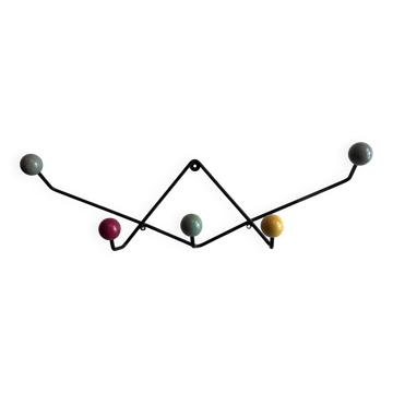 Wall coat rack Roger Feraud, metal and wooden balls.