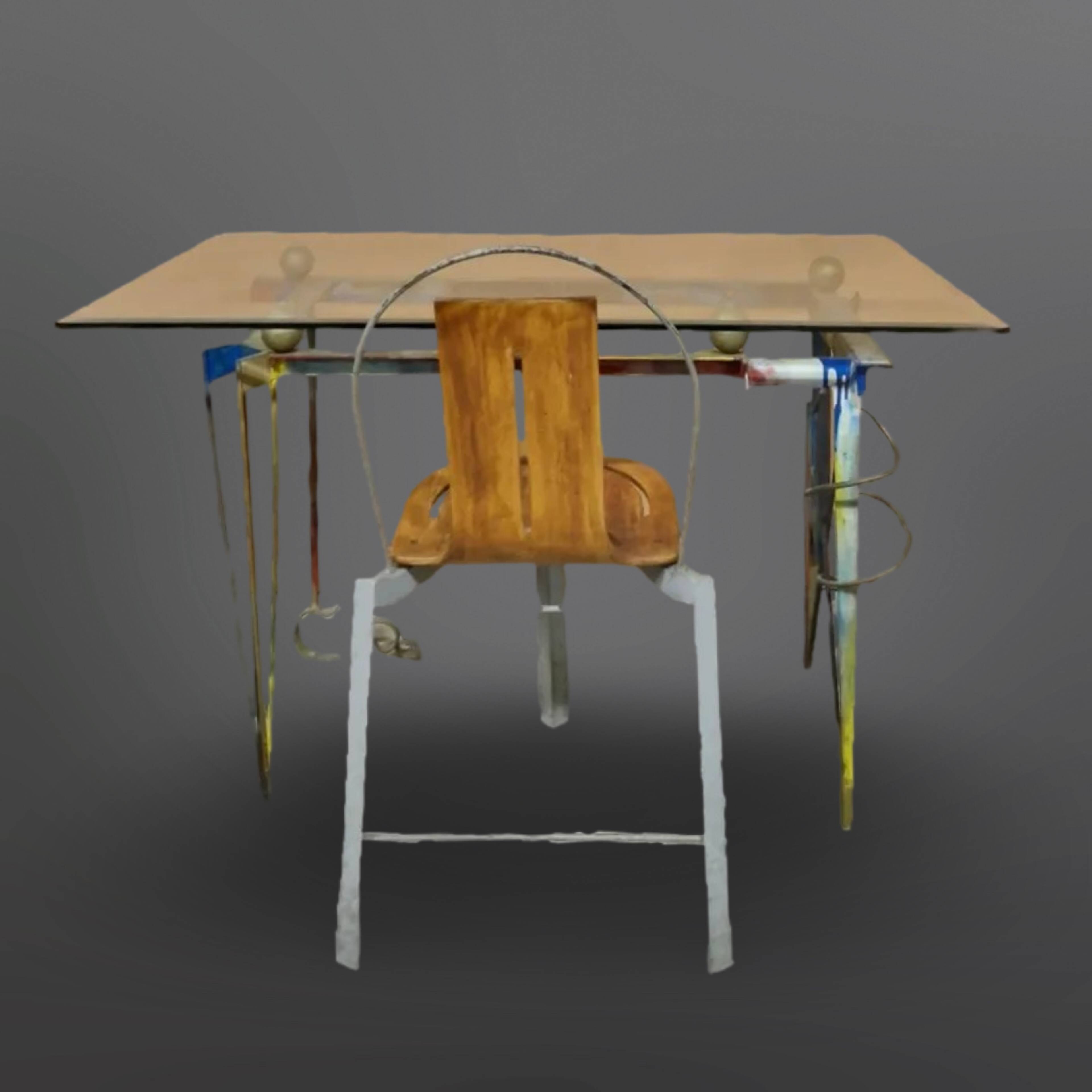 Post-modern desk and chair in Memphis style, Germany 1980.