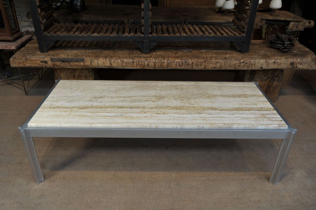 Aluminum and marble coffee table from the 1970s